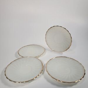 Set of 4 Vintage Anchor Hocking Suburbia Swirl Milk Glass Saucer Plates - 6 Inch
